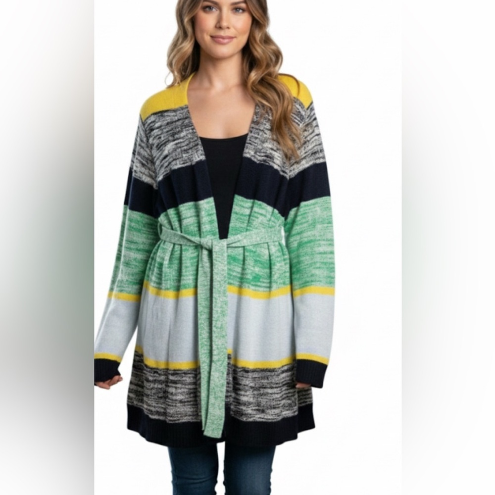 Lane Bryant Cardigan Viscose Bland Multicolor Striped Belted Cardigan size 4X
